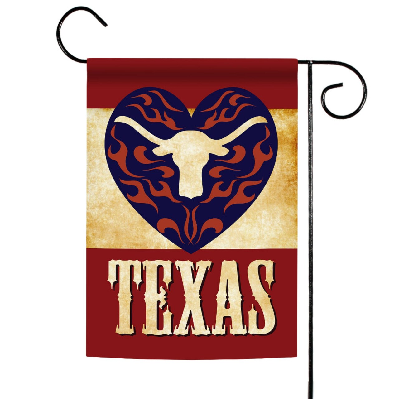Toland Home Garden Red and Brown Texas Longhorn Heart Outdoor Garden Flag 18" x 12.5"